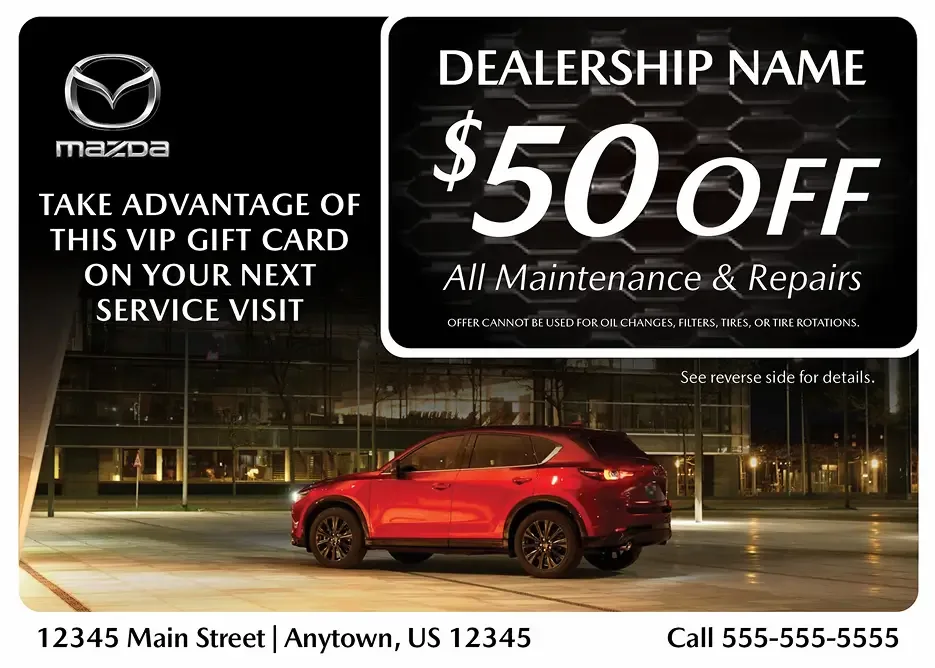 Mazda gift card custom campaign mailer sample