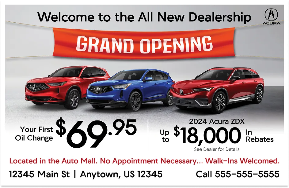 Acura grand opening direct mail sample
