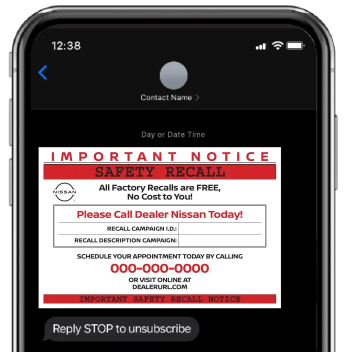 OEM recall text message with a one-click appointment request