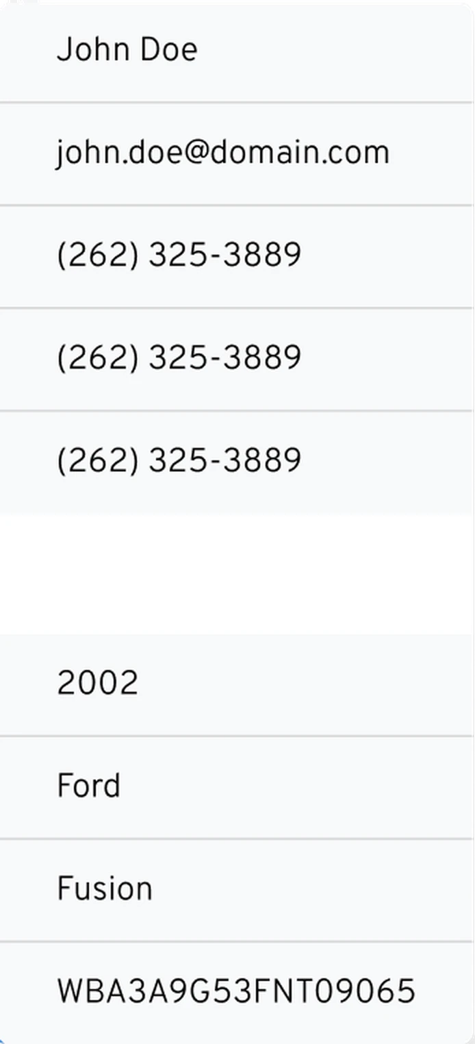 Customer and vehicle details extracted from an appointment request email generated by a text campaign