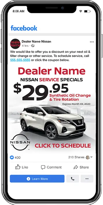Example dealership service ad in a social media feed
