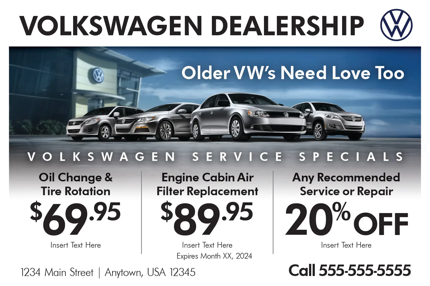 OEM-branded older vehicle service specials postcard with three priced maintenance offers