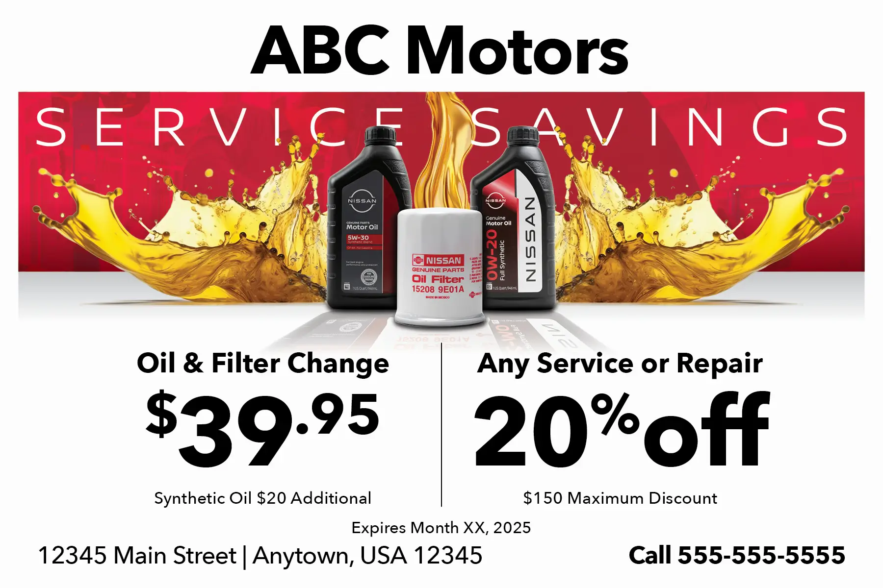 OEM-branded service savings postcard with genuine parts oil and filter offers