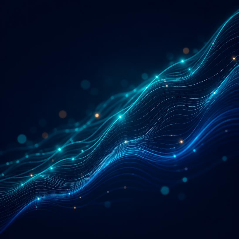 Abstract ascending data-wave lines in cyan and blue