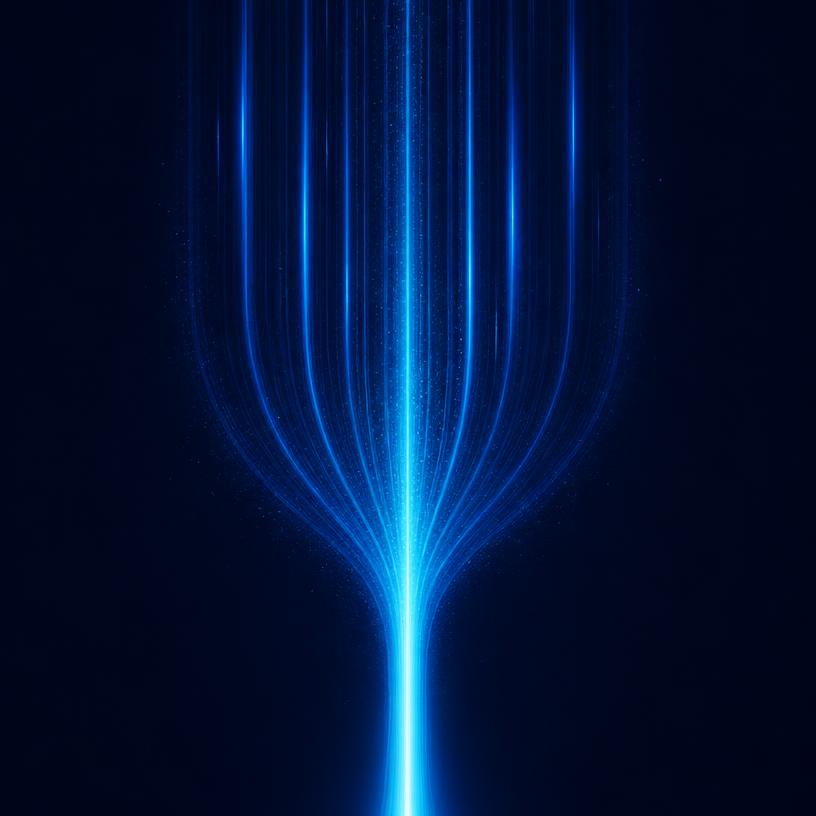 Abstract vertical blue light streaks converging into one channel